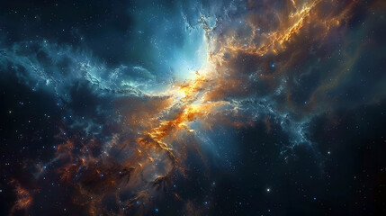 Fototapeta premium Mesmerizing Interstellar Tapestry:A Celestial Symphony of Glowing Nebulae and Shimmering Cosmic Phenomena