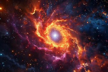 Obraz premium Mesmerizing Supernova Burst with Cascading Stellar Remnants and Iridescent Plasma Emissions in Dramatic Cosmic Skyline