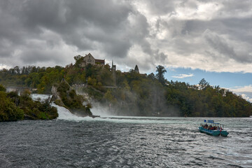 Fototapeta premium View of the Rhine Falls with Laufen Castle in Neuhausen