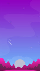 Abstract Mobile Instagram Stories Blue Pink Landscape Background Mountains Forest Sky With Sunset And Stars  Vector Design
