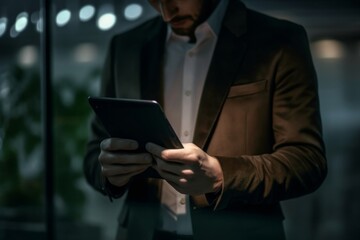 Late Night Work At Home: unrecognizable Businessman With Tablet