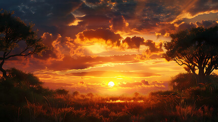 Naklejka premium Sunset, the beauty of light that appears naturally