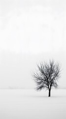 Fototapeta premium A minimalist composition of an isolated tree in the middle of a snowy field