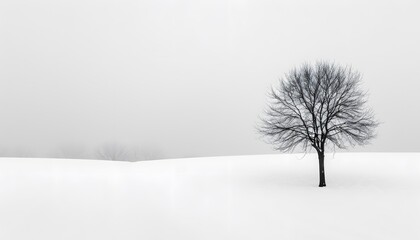 Fototapeta premium A minimalist composition of an isolated tree in the middle of a snowy field