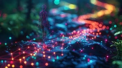 A futuristic portrayal of AI-driven data streams, with intricate neural network connections illuminated by bright colors, set against a bokeh-enhanced backdrop to showcase the flow of information.