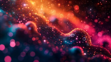 A vibrant 3D depiction of cybersecurity measures, showing digital locks and encrypted pathways within a neural network, illuminated by a spectrum of colors against a bokeh-rich backdrop.