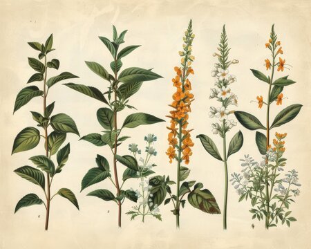 Vintage botanical prints with detailed illustrations, classic and educational, ideal for a study or library