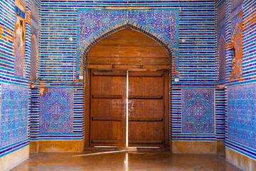 Wooden oriental door in Shah Jahan Mosque in Thatta, Pakistan. Also known as Jamia Masjid of Thatta. 