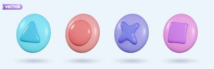 3D set of icon computer game symbols. Representing digital technology and computer games. Vector design template.