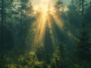 Aerial Perspective of Enchanted Forest Bathed in Golden Sunlight in 8K Resolution