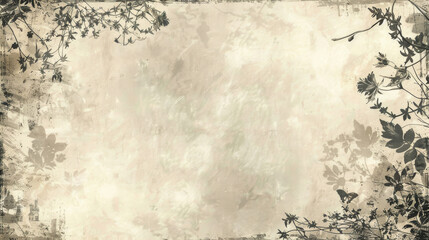 a textured background with a vintage feel wedding template floral and foliage silhouettes along the edges