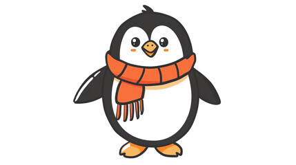 Draw a cute cartoon penguin wearing a red scarf. Make it simple and easy to draw.