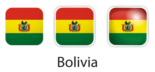 Bolivia flag vector icons set in the shape of rounded square