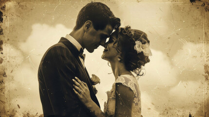 a sepia-toned moment of a wedding couple vintage wedding template