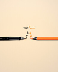 Work Life Balance Copceptual Photo, top view of  a Vulture Business Pen and an Orange Colored...