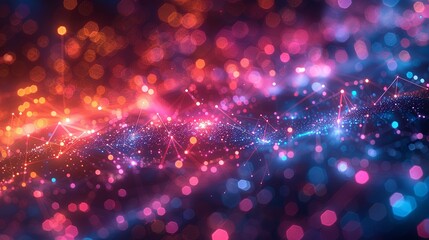 Obraz premium A detailed representation of a global database, featuring interconnected data points and pathways glowing in multiple colors, with a bright, dynamic background and bokeh effect to highlight