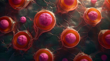 a close-up of a group of red and pink blood cells. The cells are all different shapes and sizes stem cells