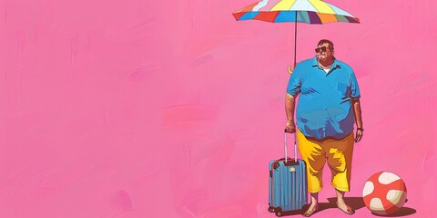 Colorful Travel Illustration with Happy Tourist