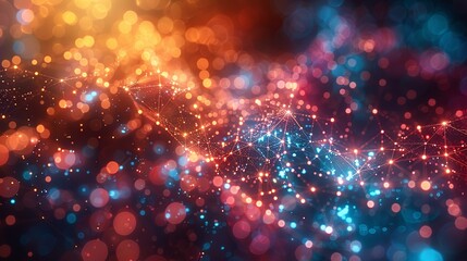 Obraz premium A detailed representation of a global database, featuring interconnected data points and pathways glowing in multiple colors, with a bright, dynamic background and bokeh effect to highlight