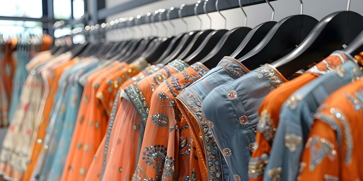 Indian Women's Fashion Dresses on Display in a Retail Store. Concept Indian fashion, Retail store, Women's dresses, Display, Trends