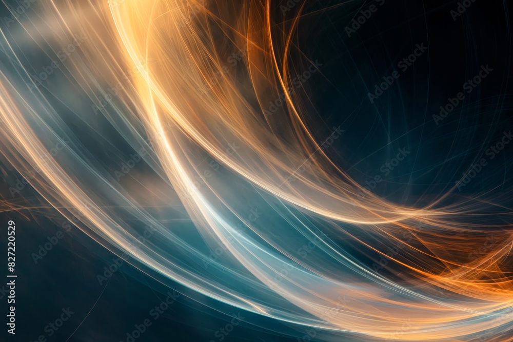 Wall mural elegant intertwining orange and blue light streaks creating a dynamic abstract backdrop