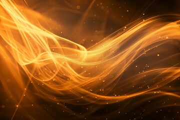 Elegant golden light waves with sparkling particles on a dark background
