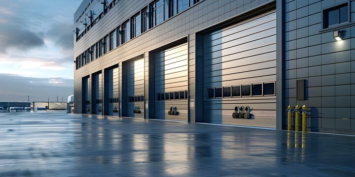 Protect your industrial space with robust roller doors for enhanced security. Concept Industrial Security, Roller Doors, Workspace Protection, Robust Defense, Commercial Safety