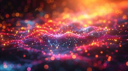 A conceptual visualization of AI-driven data streams, with colorful neural network connections glowing against a bright, bokeh-enhanced backdrop to showcase the digital flow of information.