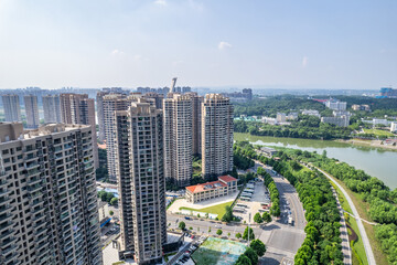 Naklejka premium Urban residential real estate along the Liuyang River in Kaifu District, Changsha, China
