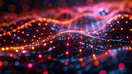 A vibrant 3D illustration of cybersecurity systems, featuring digital locks and encrypted data streams within a neural network, highlighted by a bright, colorful bokeh background.