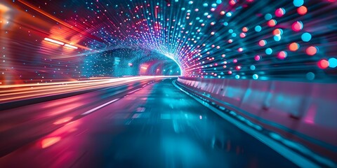 Abstract Speed Motion in Urban Highway Tunnel with Colorful Fiber Optics Background. Concept Urban Highway Tunnel, Speed Motion, Colorful Fiber Optics, Abstract Photography, Urban Exploration