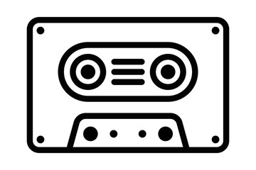 Vector icon of a classic cassette tape, rendered in a simple black and white style, perfect for retro music themes. Editable stroke.