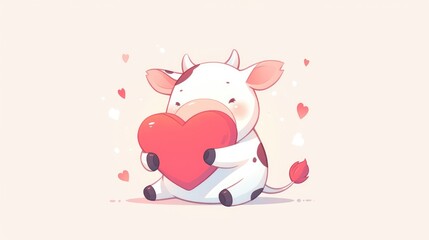 Naklejka premium Illustration of an adorable cow holding a heart shaped Korean love sign depicted in a cartoon 2d icon This premium isolated 2d embodies the essence of animal love in a charming flat cartoon 