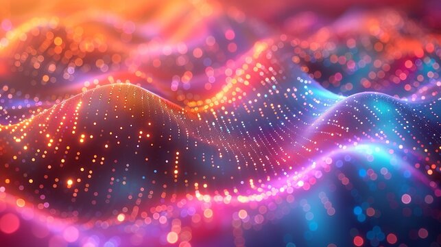 An abstract 3D illustration of big data streams, with colorful data nodes and pathways glowing in various hues, set within a bright, dynamic environment with a soft bokeh effect to emphasize the