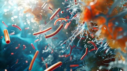 Close-up view of what appears to be a biological scene, possibly depicting the interaction between bacteria and a host organism's cells