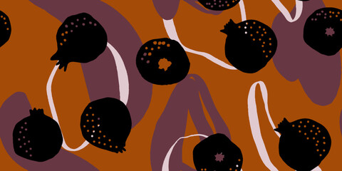 Vector seamless pattern with pomegranate fruits. Modern print. Seamless pattern. Hand drawn style.
