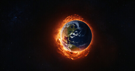 Obraz premium earth burning in space, global warming