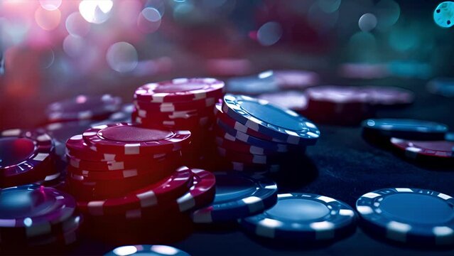 Chips on a dark background displaying poker elements for an online casino sign