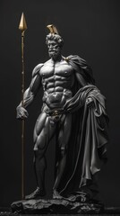 Obraz premium A stoic statue of a man standing tall, holding a spear in a firm grip