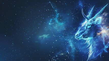 Capricorn horoscope sign in twelve zodiac with galaxy stars background.