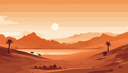Landscape of the Sahara desert. Vector illustration in flat style.