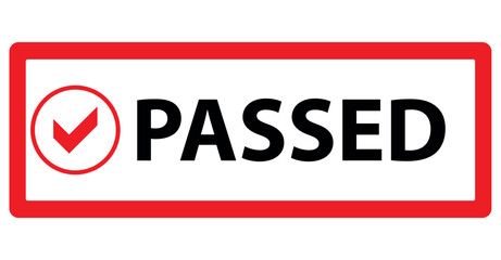 GRUNGE RED PASSED WİTH CHECK MARK İCON square rubber seal stamp on white background