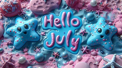 hello july text message flower decoration july illustration