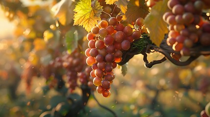 Natural beauty of a vineyard in autumn with ripe grapes
