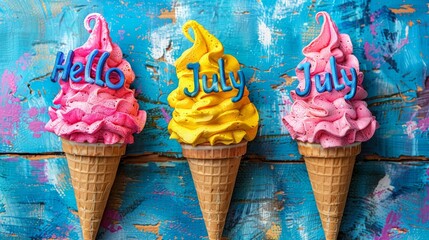 hello july text message flower decoration july illustration