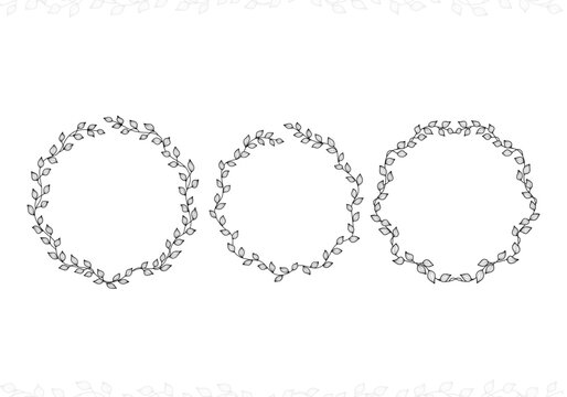 circle plant vines laurel wreath frame ornament decoration with aesthetic outline style for wedding invitation or rustic design