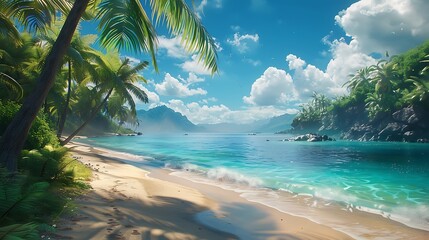 Natural beauty of a tropical paradise with palm trees and sandy beaches