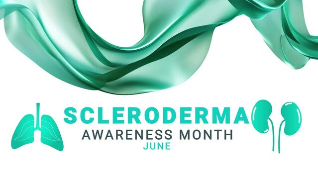Scleroderma Awareness Month. Teal color ribbon wave motion.