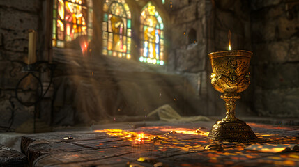 Splendeur Sacrée : Une Chapelle Majestueuse et un Calice Divin