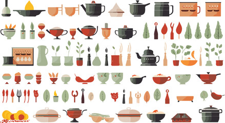 Set of kitchenware and utensils icons. Vector illustration.